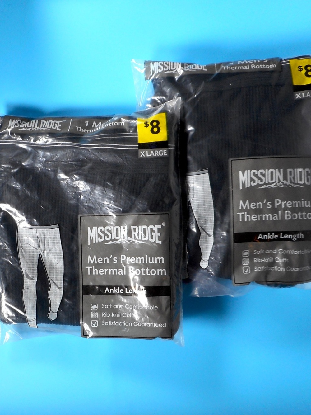 2 Lot Mission Ridge Men XL BLACK Premium Thermal Bottom Pant Ankle Length Waffle